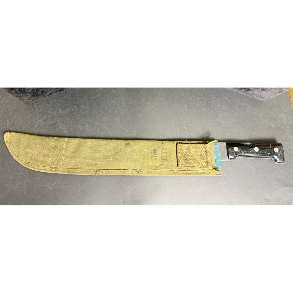 Vintage Saunders-Welsh Sheffield Steel Machete with US Boyt 45 Canvas Sheath